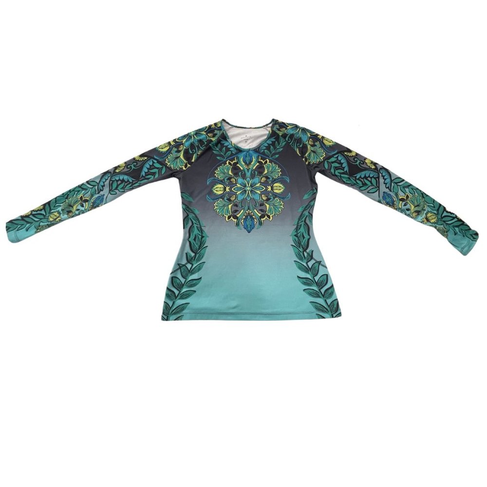 Athleta Sierra Nevada Womens Top Active Long Sleeve Foral green blue gray Leaves
